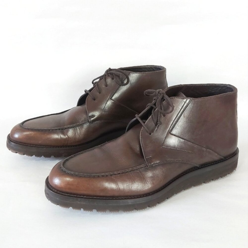 Davids Men Laceup High Ankle Dress Chukka Boots Size 43 EU Brown Leather Preppy